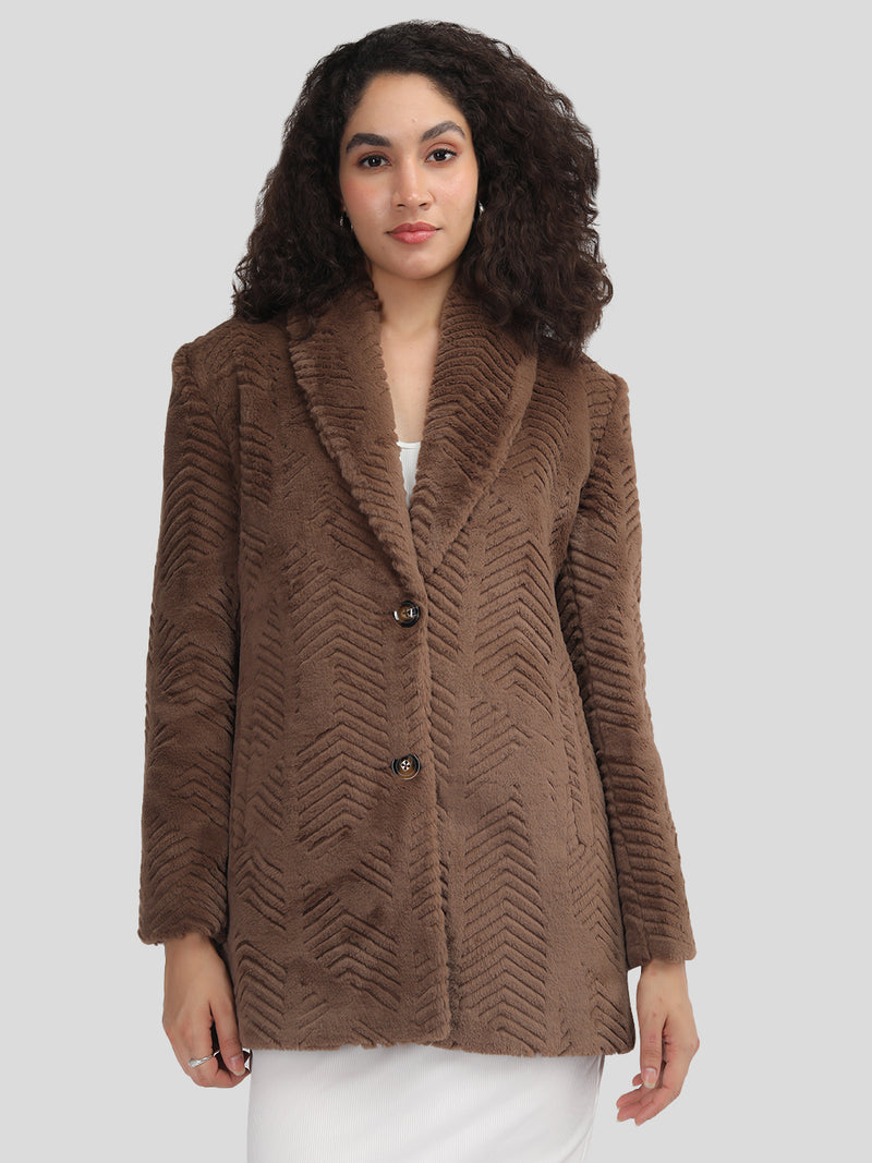 Dark Brown Faux Furr Winter Coat