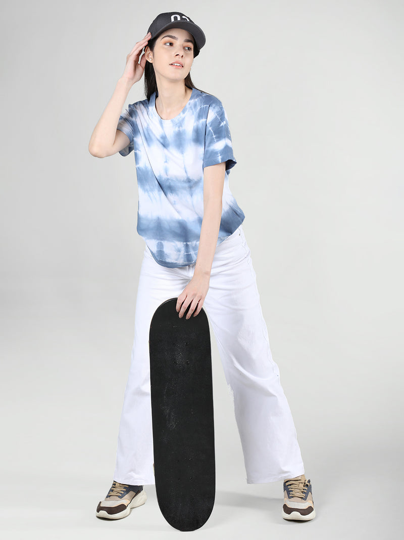 Women Cotton Half Sleeve Loose Fit Tye-Dye T-Shirt