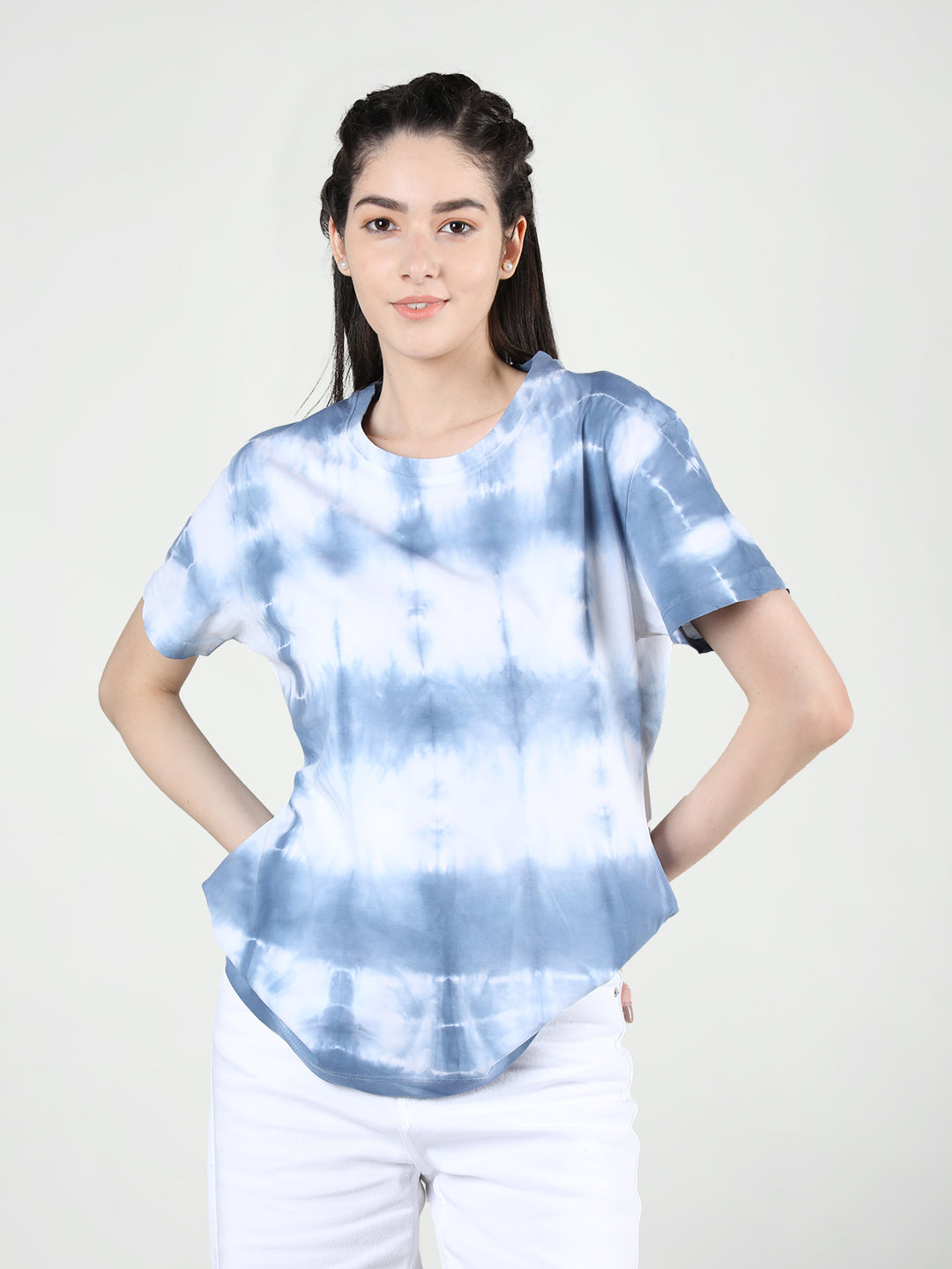 Women Cotton Half Sleeve Loose Fit Tye-Dye T-Shirt