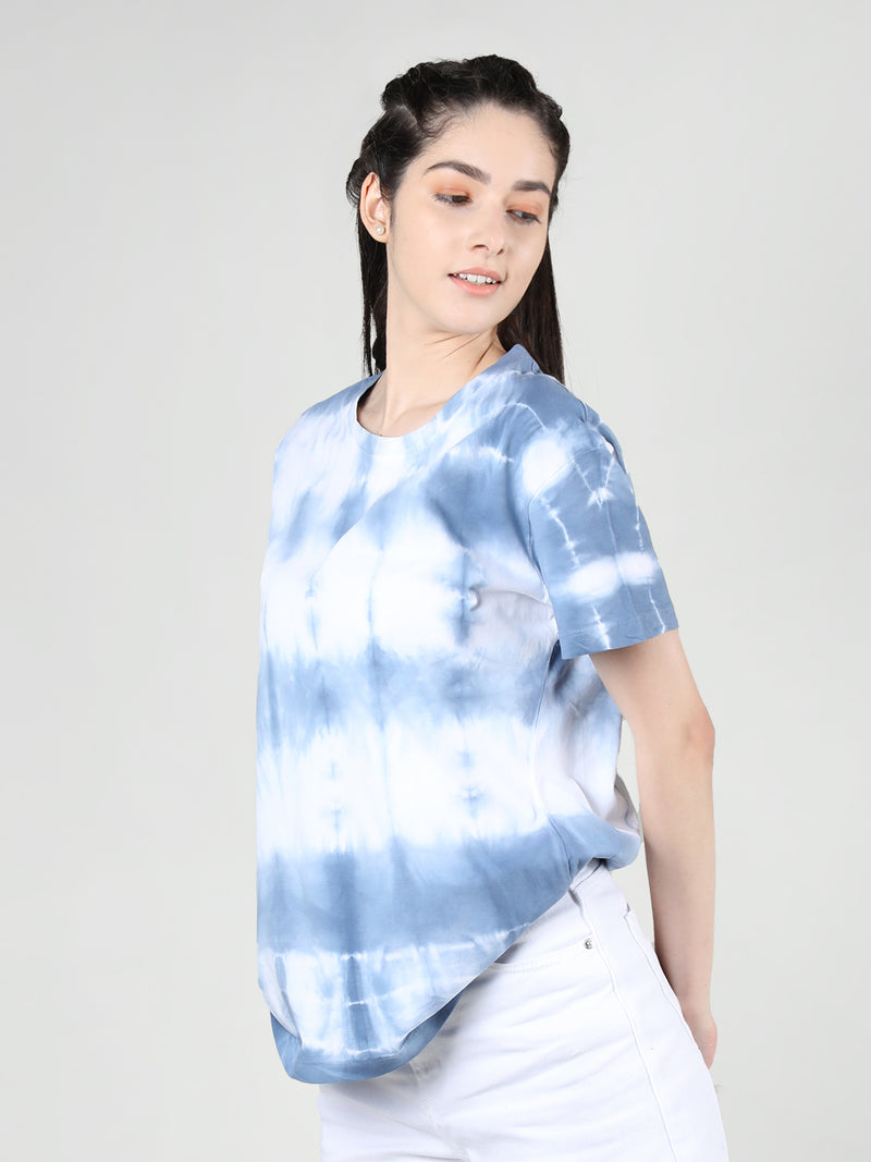 Women Cotton Half Sleeve Loose Fit Tye-Dye T-Shirt