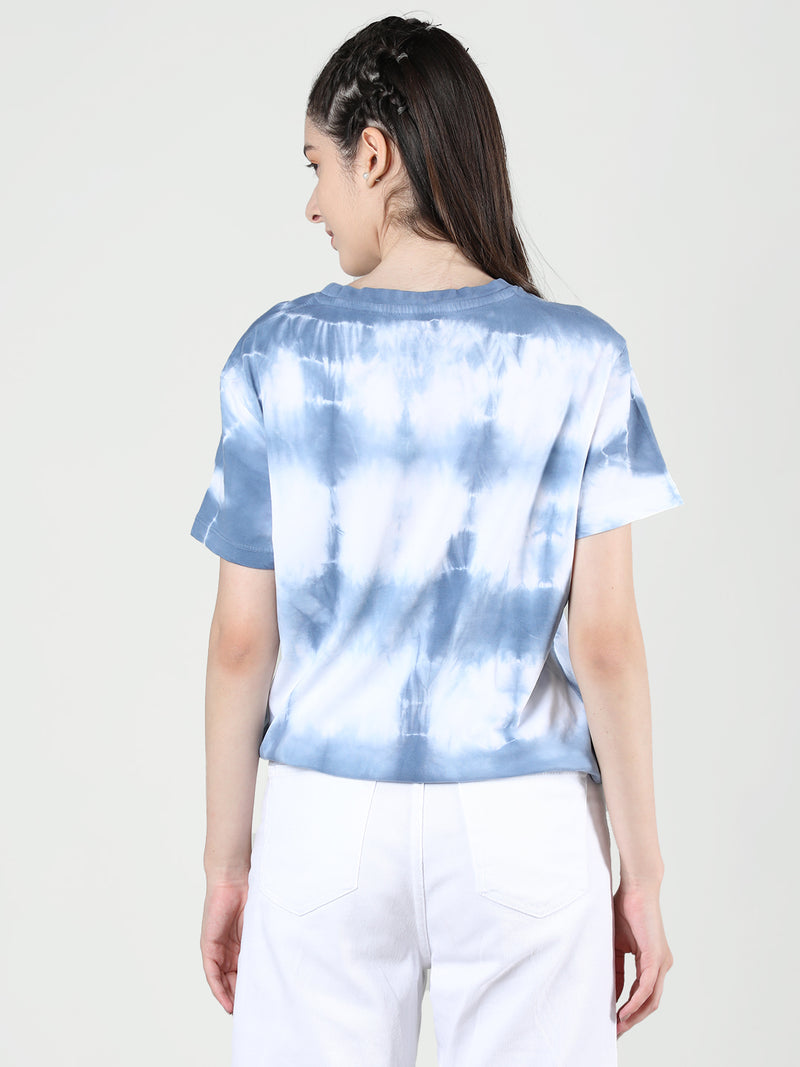 Women Cotton Half Sleeve Loose Fit Tye-Dye T-Shirt
