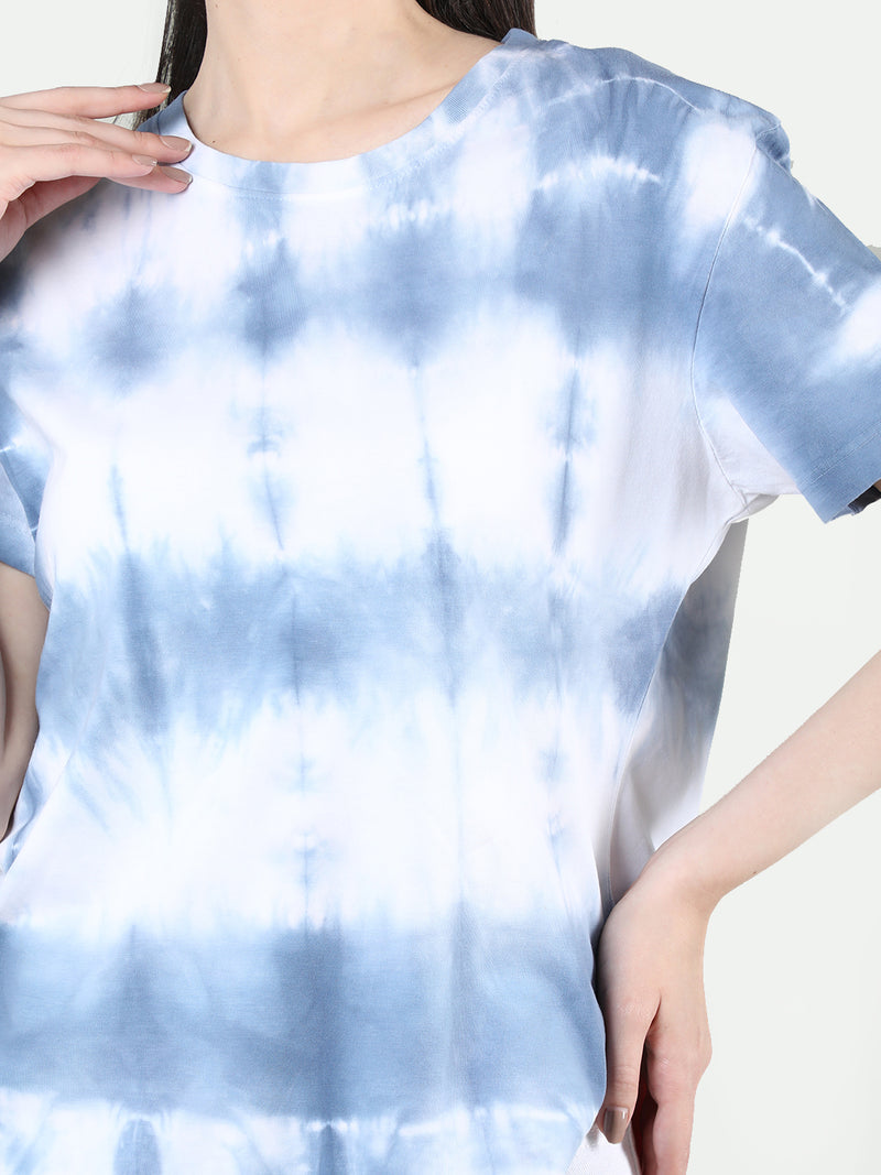 Women Cotton Half Sleeve Loose Fit Tye-Dye T-Shirt