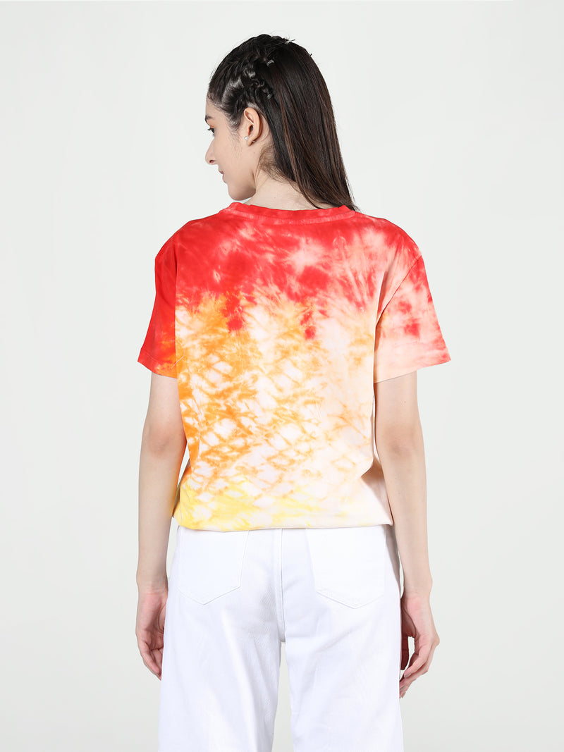 Women Cotton Half Sleeve Loose Fit Tye-Dye T-Shirt