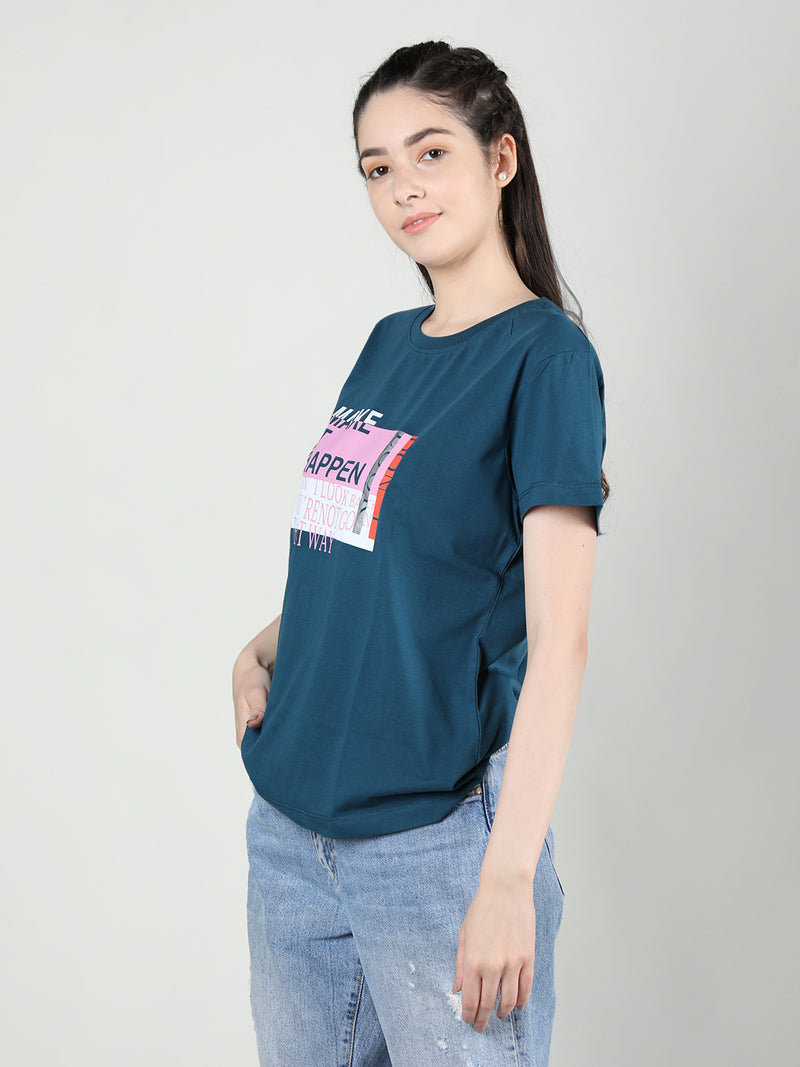 Women Cotton Half Sleeve Loose Fit Printed T-Shirt