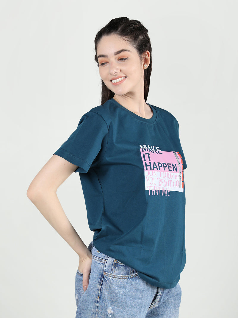 Women Cotton Half Sleeve Loose Fit Printed T-Shirt