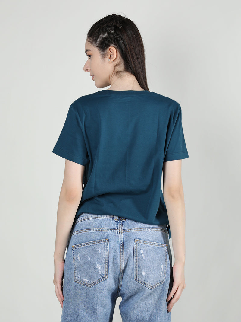 Women Cotton Half Sleeve Loose Fit Printed T-Shirt