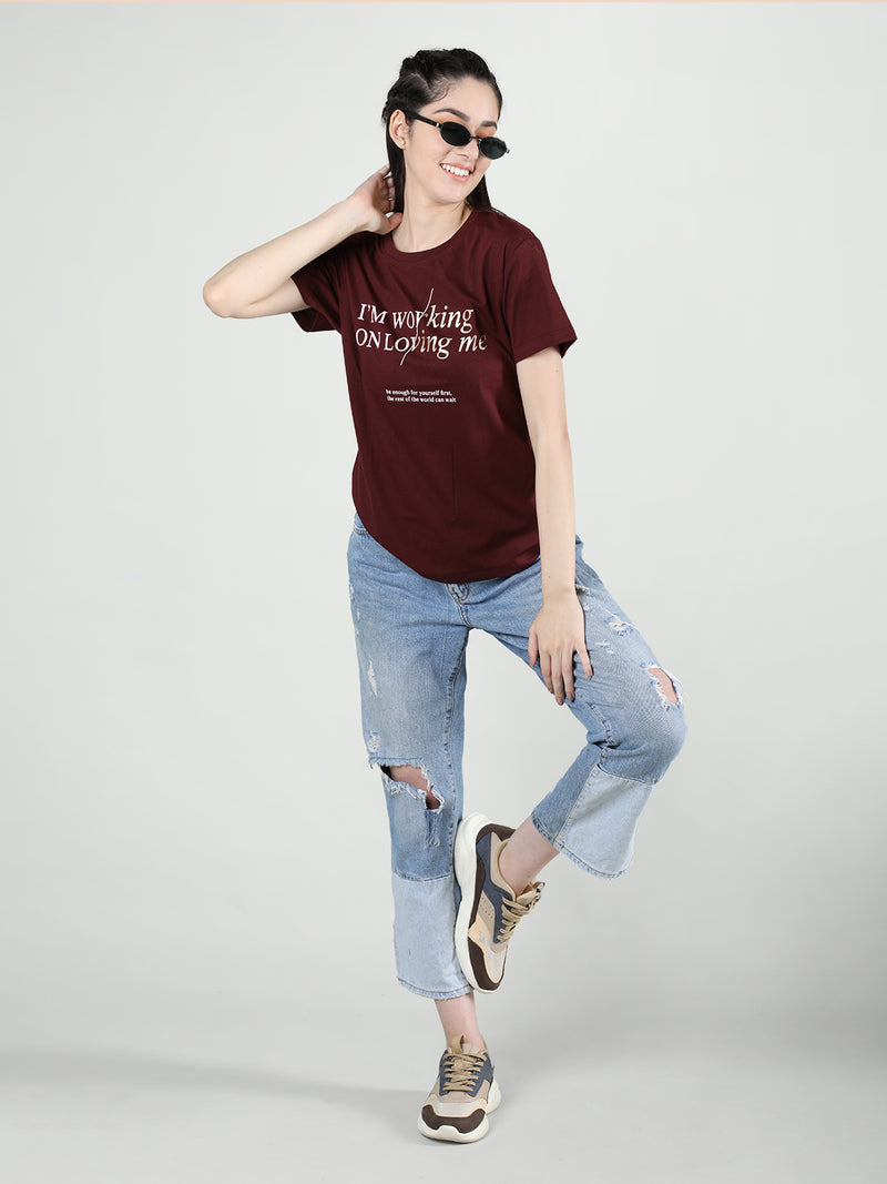 Women Cotton Half Sleeve Loose Fit Printed T-Shirt