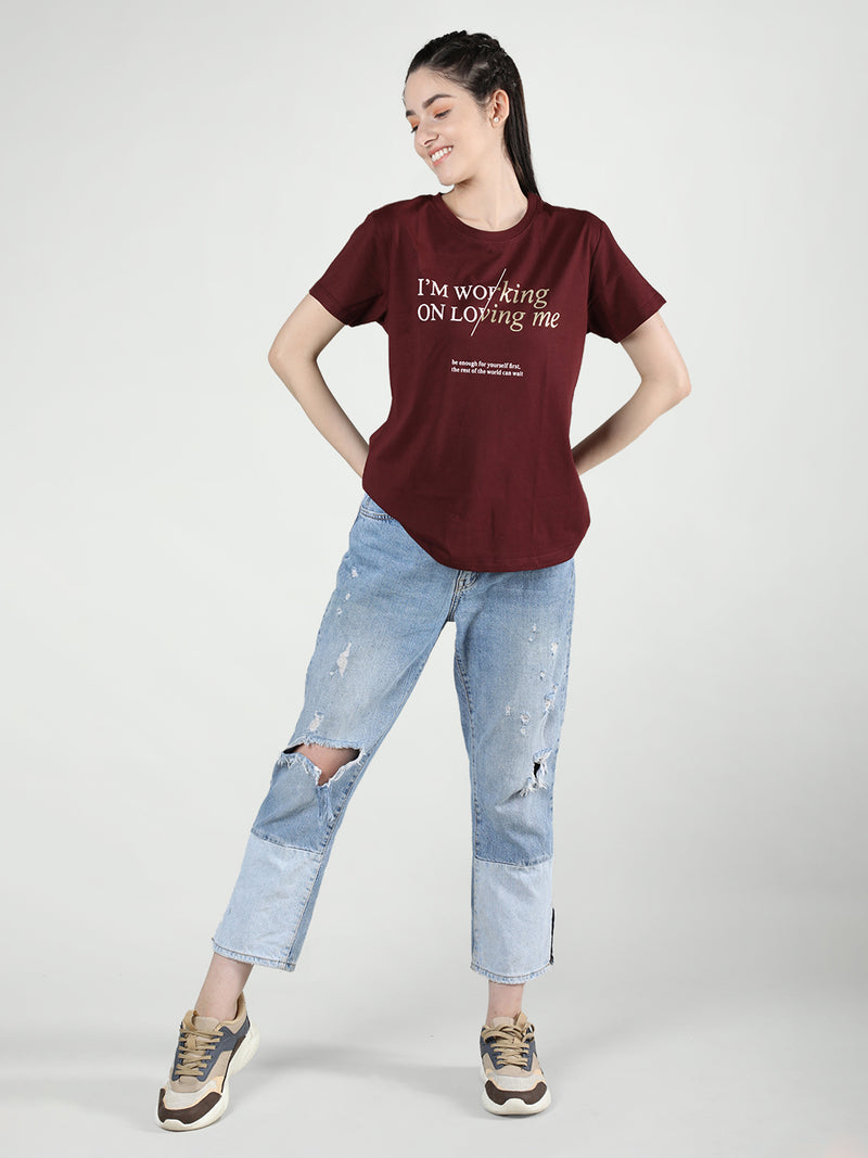 Women Cotton Half Sleeve Loose Fit Printed T-Shirt
