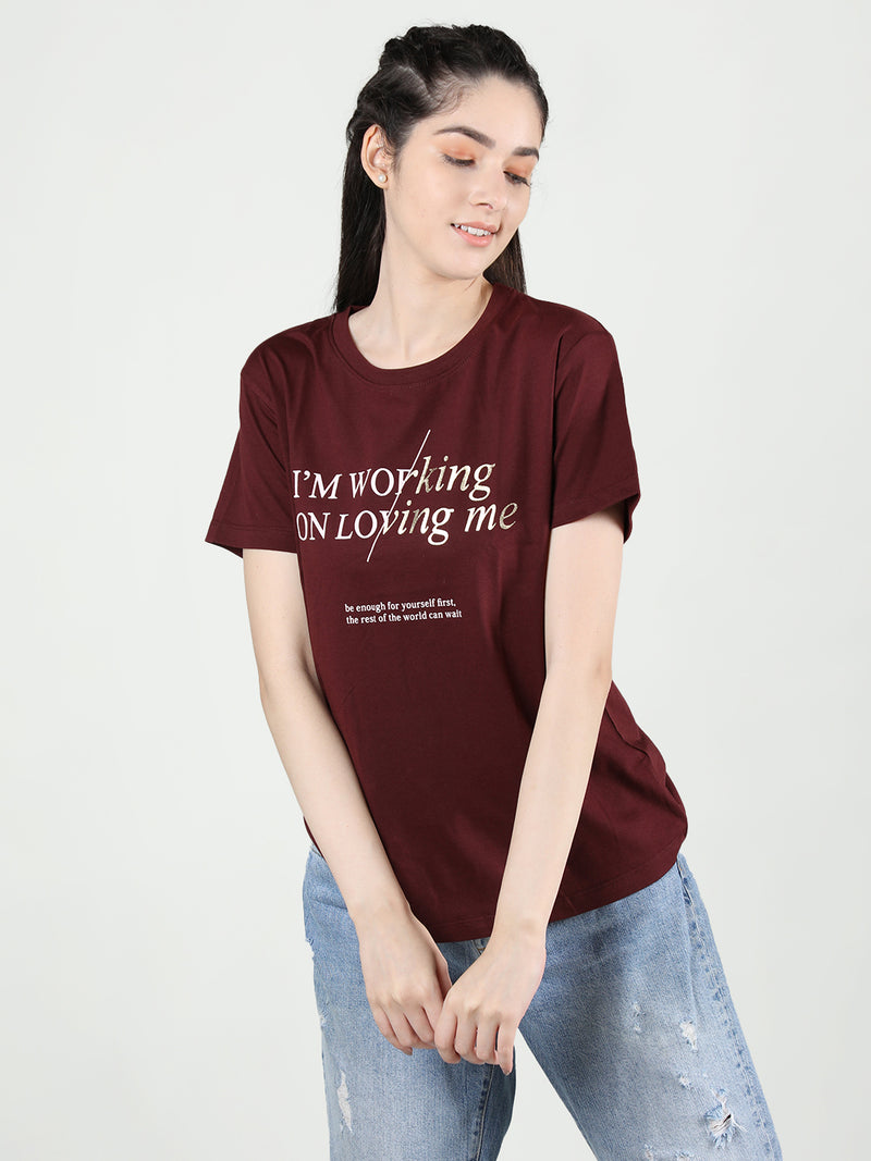 Women Cotton Half Sleeve Loose Fit Printed T-Shirt