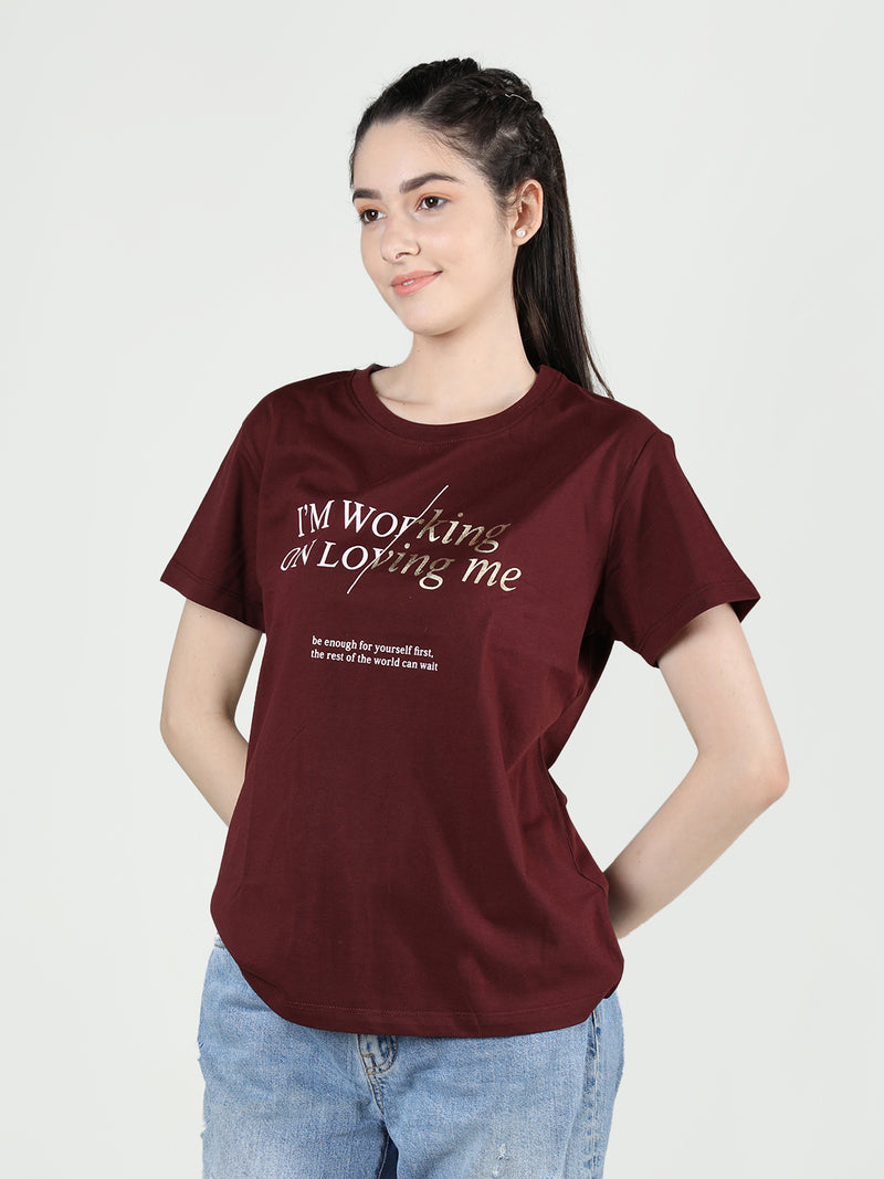 Women Cotton Half Sleeve Loose Fit Printed T-Shirt