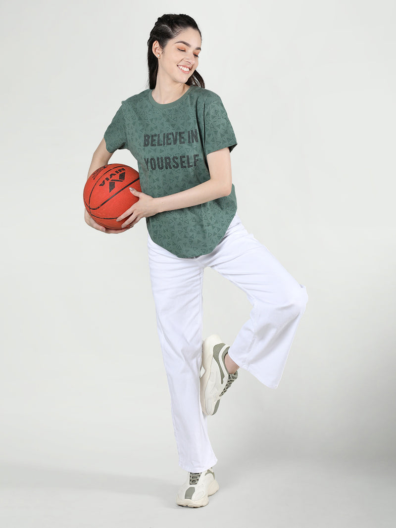 Women Cotton Half Sleeve Loose Fit Printed T-Shirt