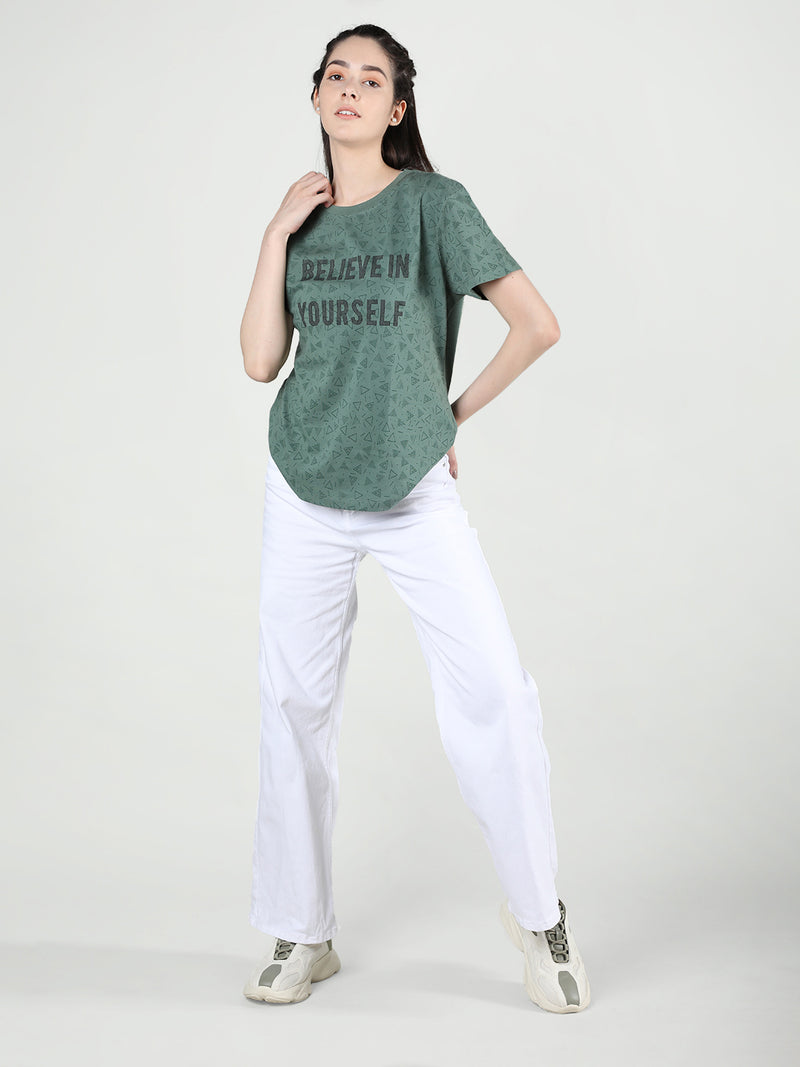 Women Cotton Half Sleeve Loose Fit Printed T-Shirt