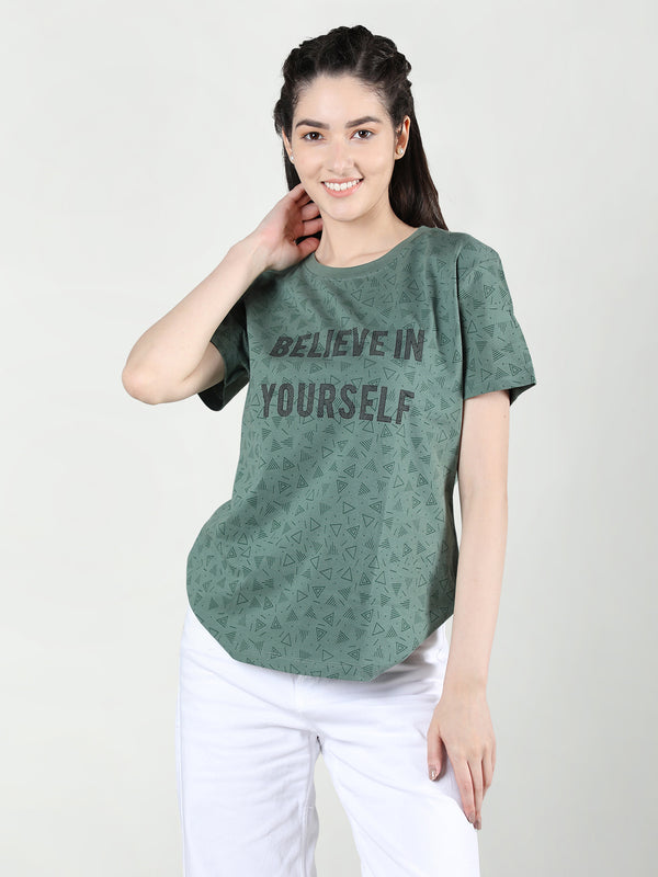 Women Cotton Half Sleeve Loose Fit Printed T-Shirt