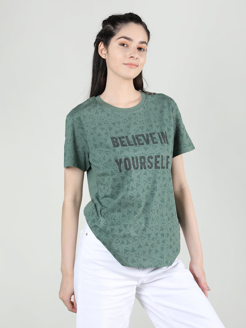 Women Cotton Half Sleeve Loose Fit Printed T-Shirt