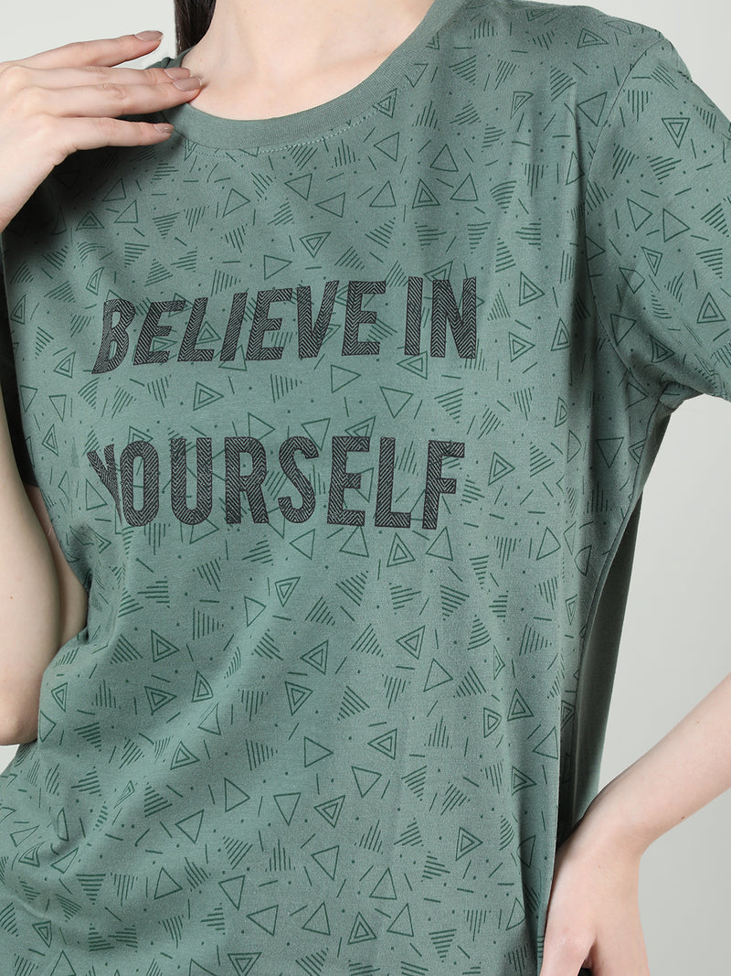 Women Cotton Half Sleeve Loose Fit Printed T-Shirt