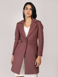 Mauve Notched Lapel Belted Winter Trench Coat