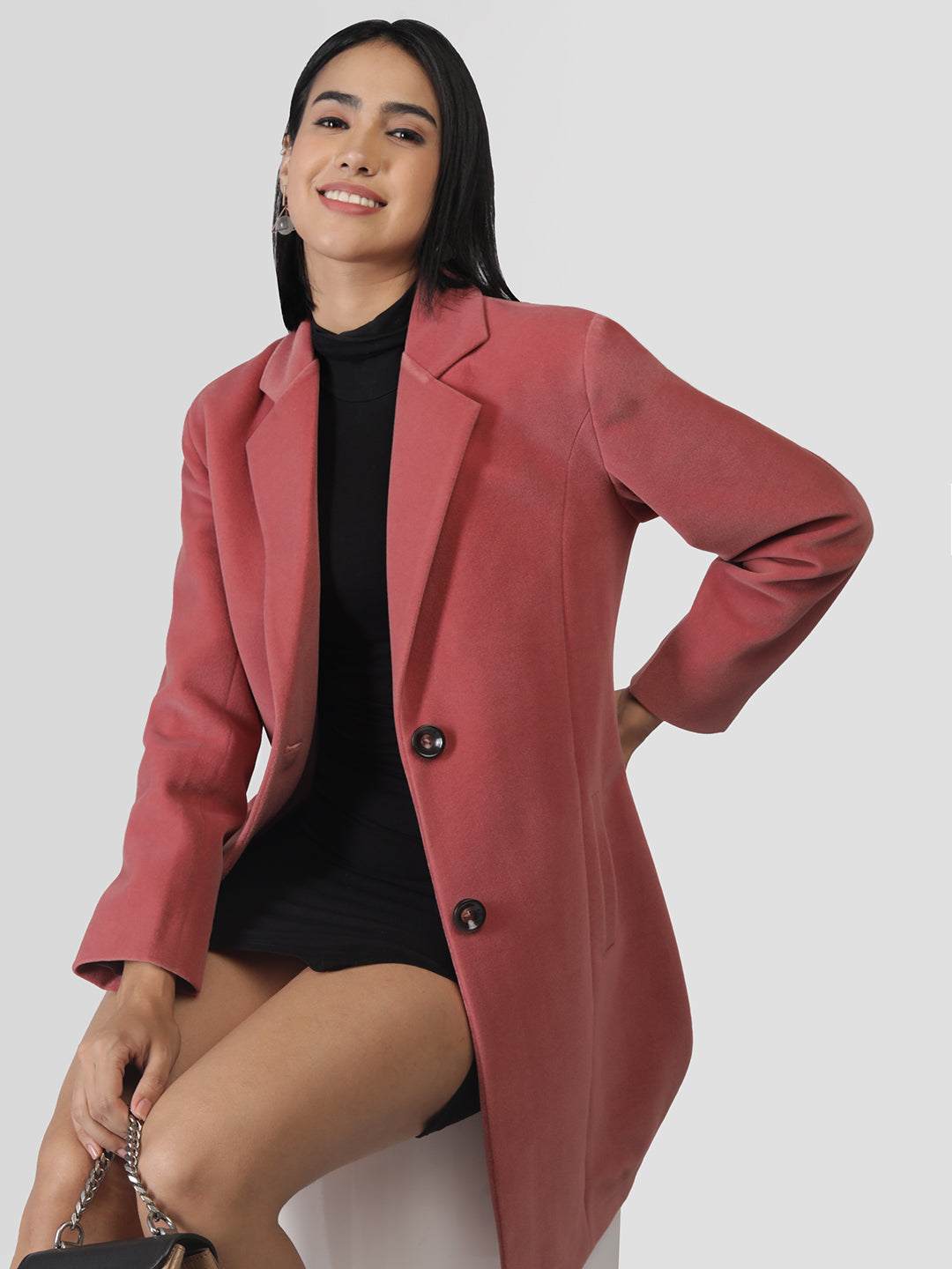 Blush Notched Lapel Winter Trench Coat