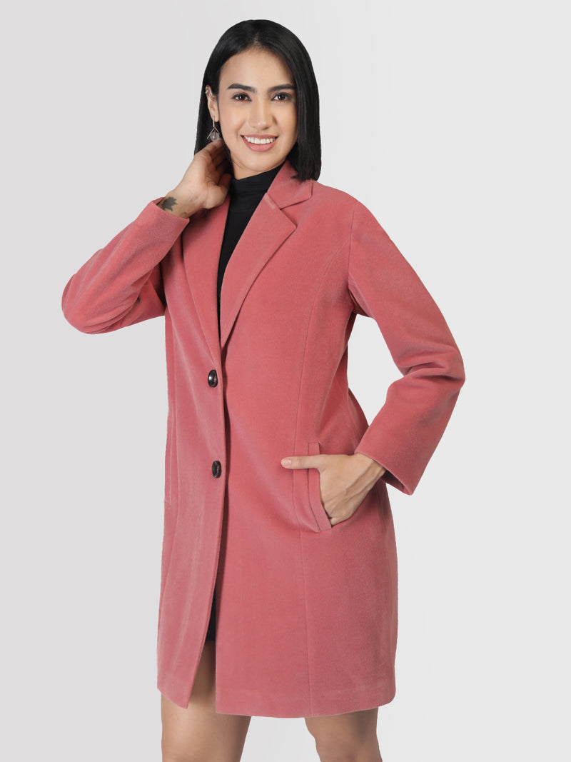 Blush Notched Lapel Winter Trench Coat