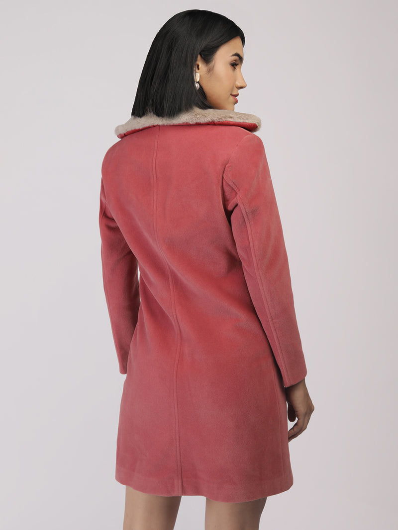Blush Faux Fur Collar Longline Winter Coat