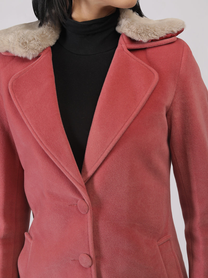 Blush Faux Fur Collar Longline Winter Coat
