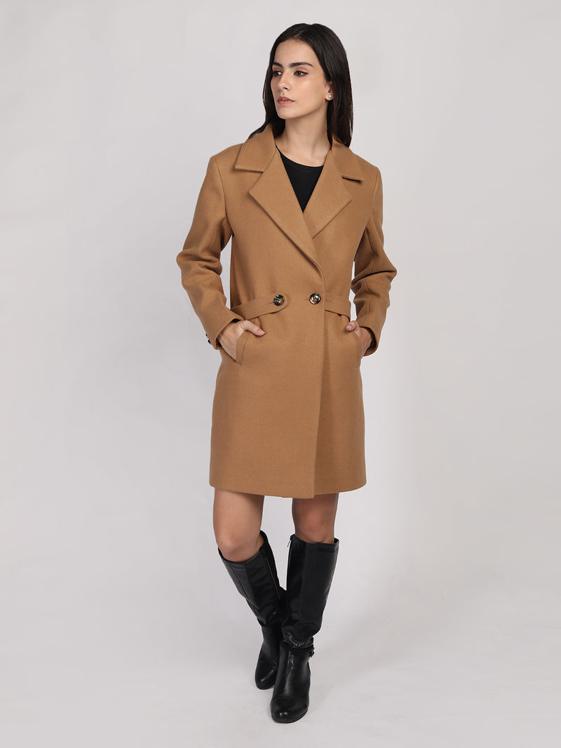 Khaki Belted Premium Woolen Overcoat