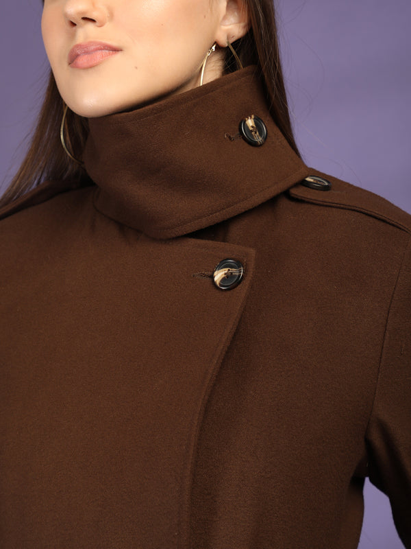 Tweed Muffler Collar Winter Overcoat :Brown