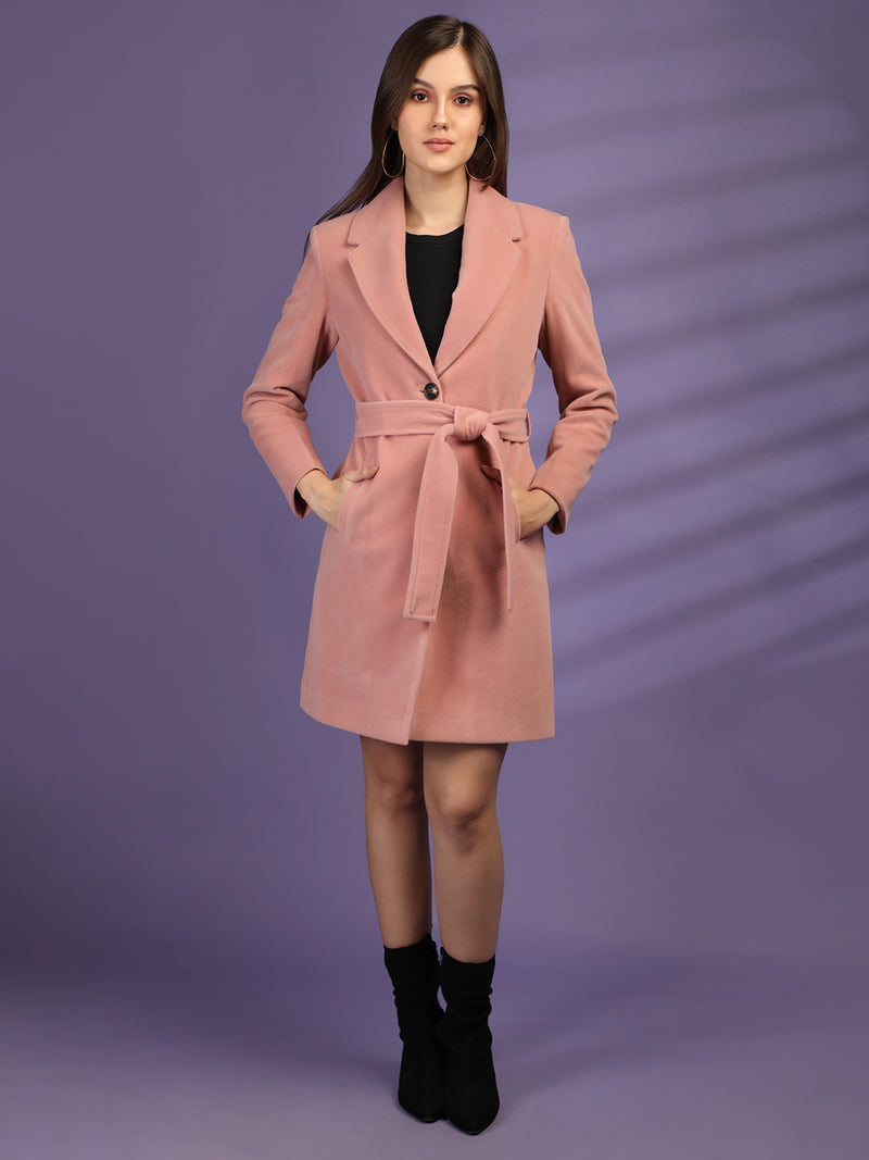 Pink Longlength Belted Winter Trench Coat