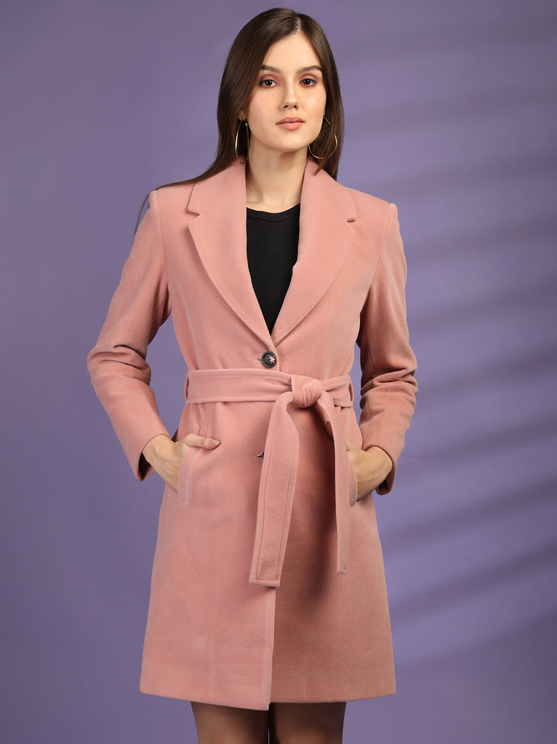 Pink Longlength Belted Winter Trench Coat