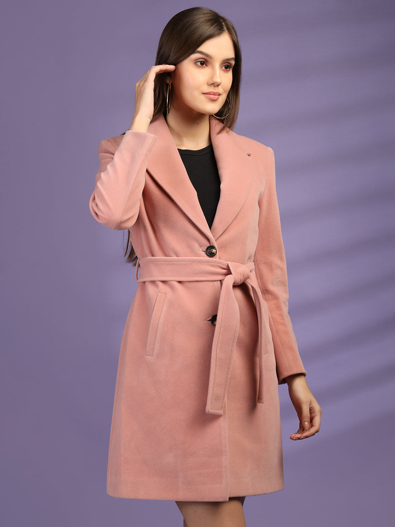 Pink Longlength Belted Winter Trench Coat