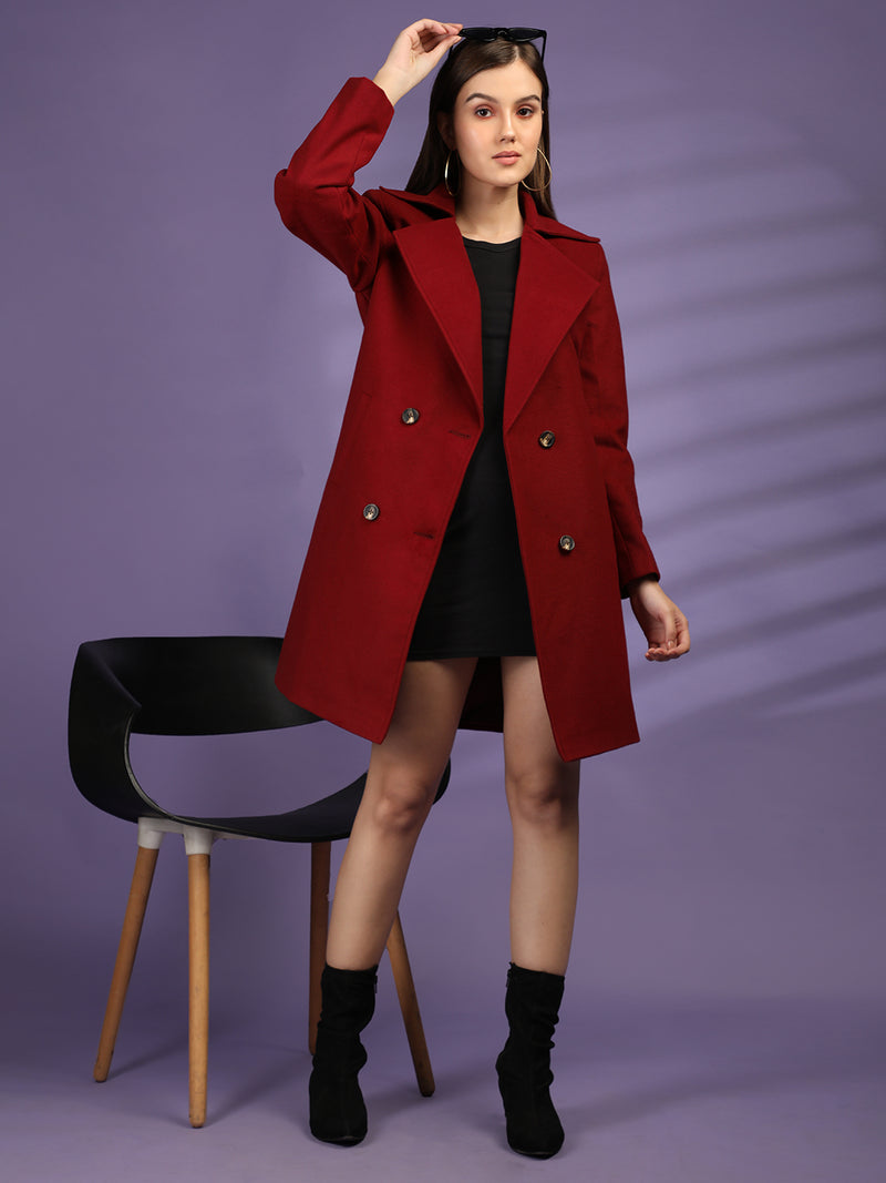 Cherry Red Longline Doublebreasted Winter Trench Coat
