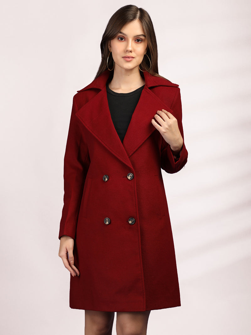 Cherry Red Longline Doublebreasted Winter Trench Coat