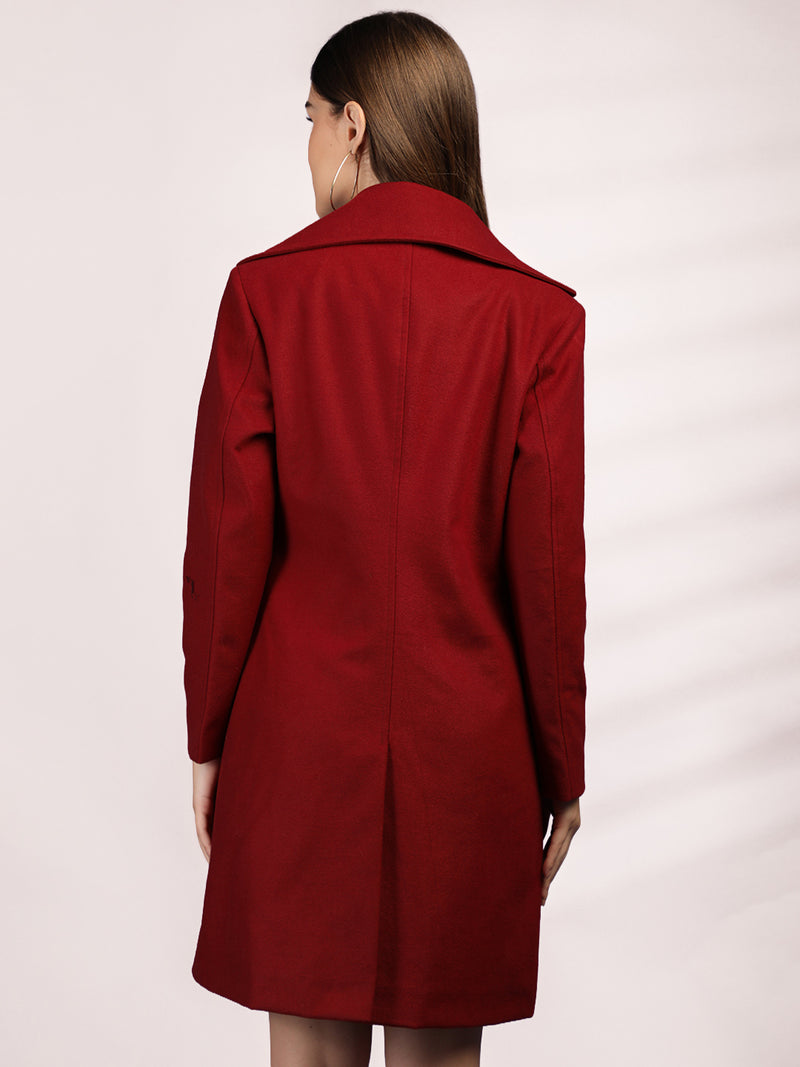 Cherry Red Longline Doublebreasted Winter Trench Coat