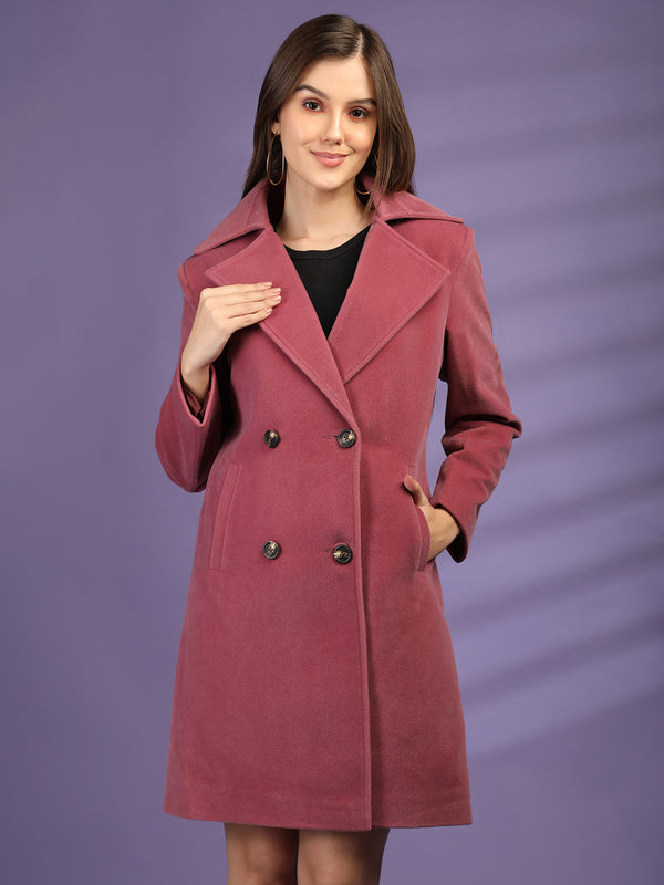 Tweed Longline Doublebreasted Winter Trench Coat : Flamingo