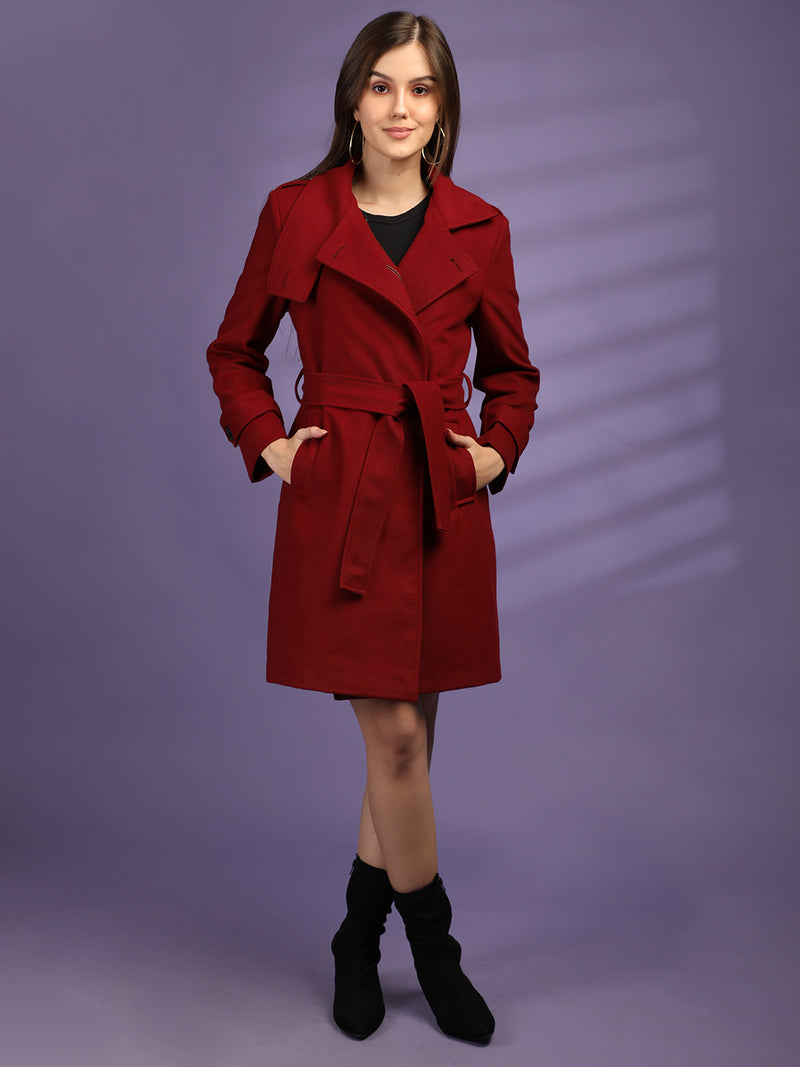 Red Muffler Collar Winter Overcoat