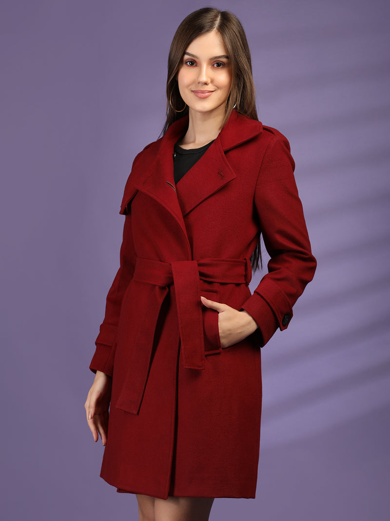Red Muffler Collar Winter Overcoat