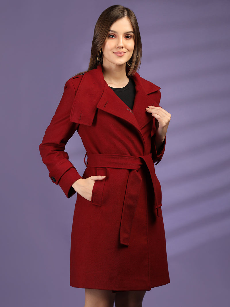 Red Muffler Collar Winter Overcoat