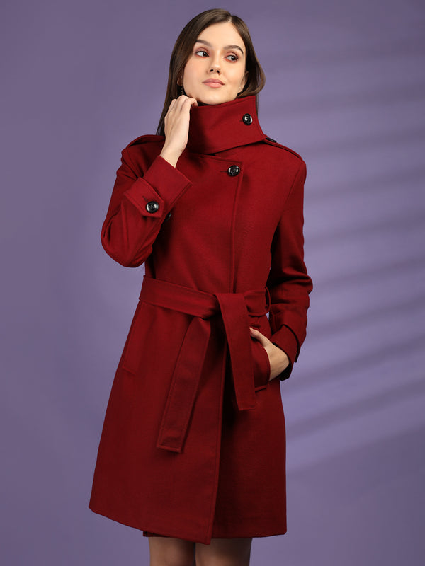 Tweed Muffler Collar Winter Overcoat :Red