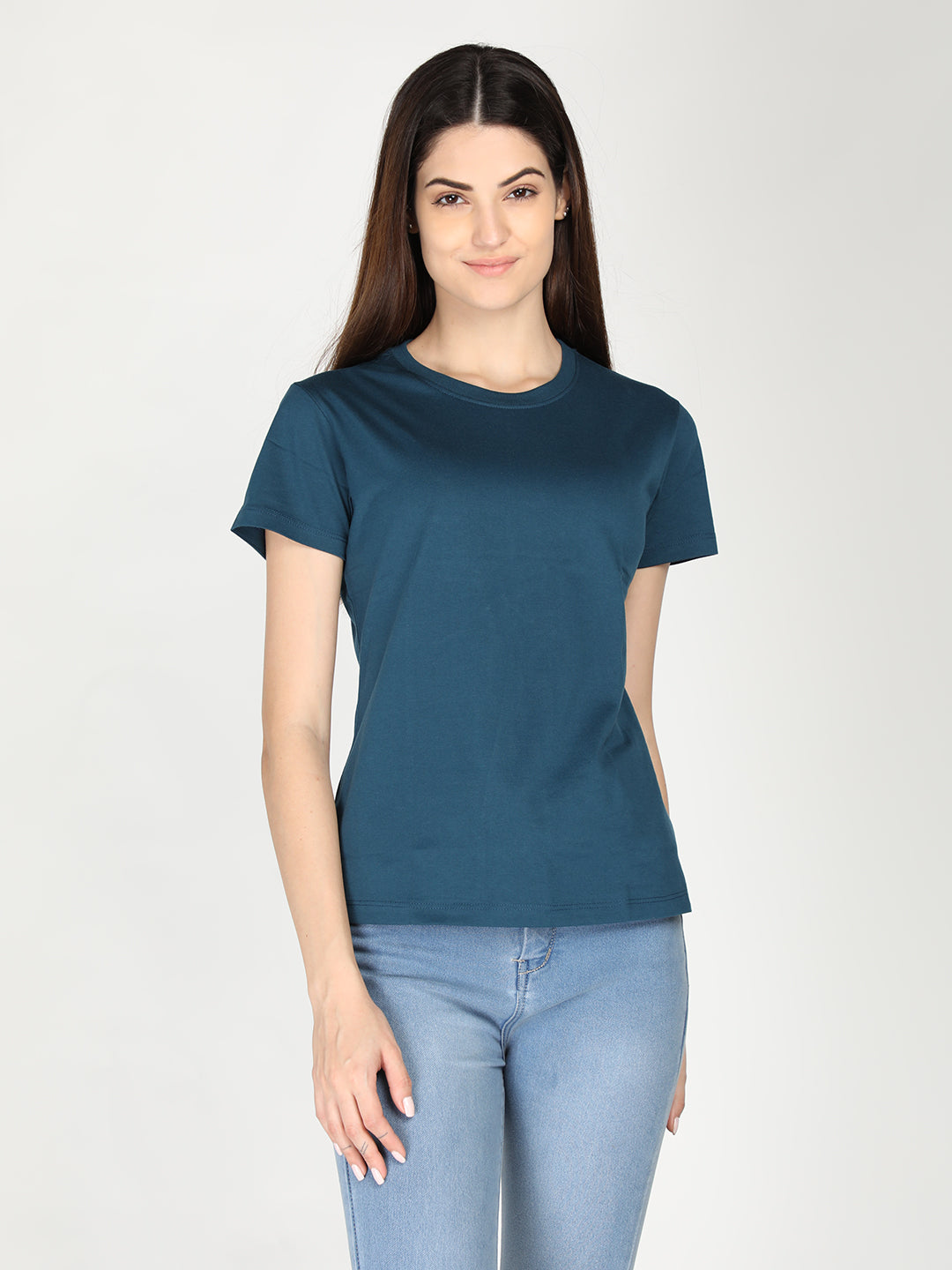 WOMEN COTTON SOLID HALF SLEEVE T-SHIRT