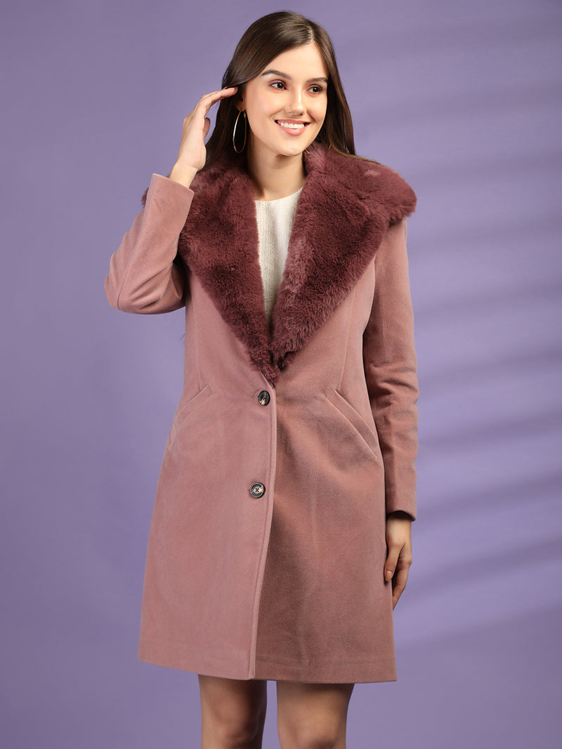 Lilac Faux Fur Collar Longline Trench Coat