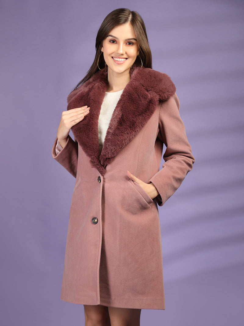 Lilac Faux Fur Collar Longline Trench Coat