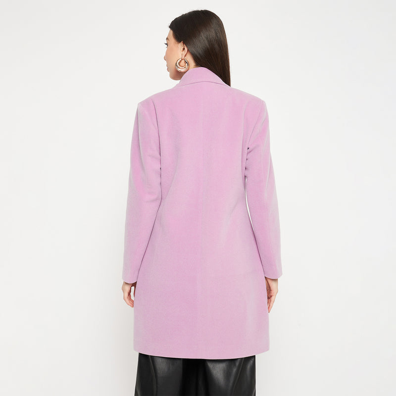 Lavender Notched Lapel Winter Trench Coat