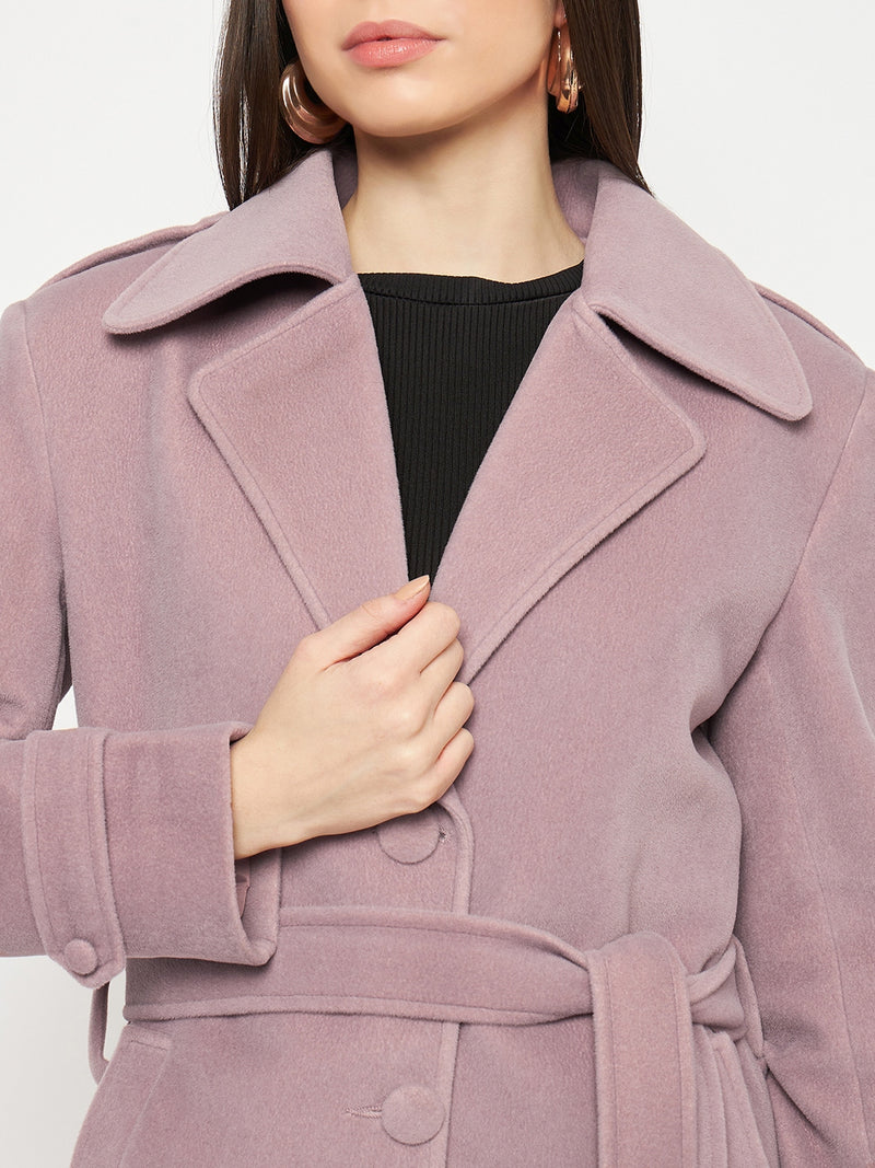 Tweed Belted Longline Winter Overcoat- FRENCH LILAC