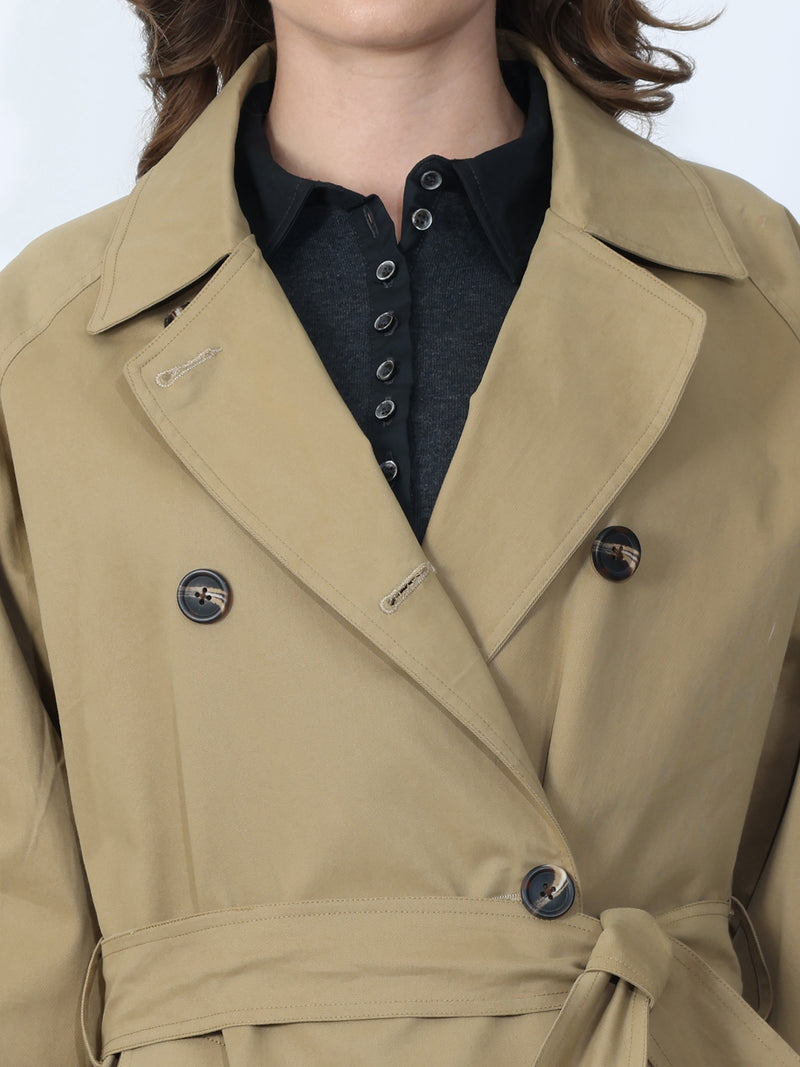 Khaki Double-Breasted Belted Trench Coat