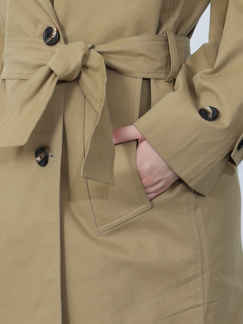 Khaki Double-Breasted Belted Trench Coat