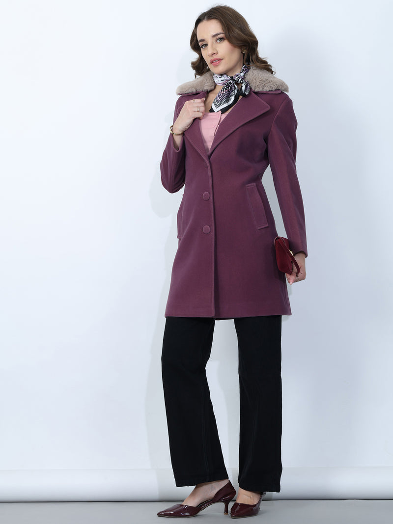 Plum Faux Fur Collar Winter Coat