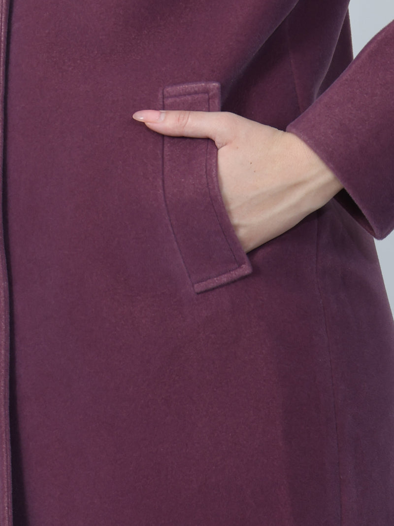 Plum Faux Fur Collar Winter Coat