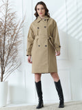 Khaki Double-Breasted Belted Trench Coat