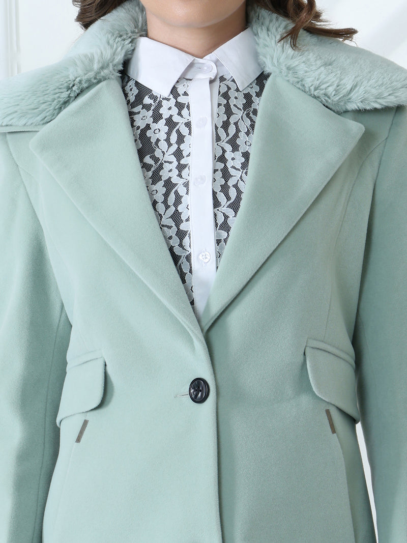 Mint Faux Fur Collar Coat