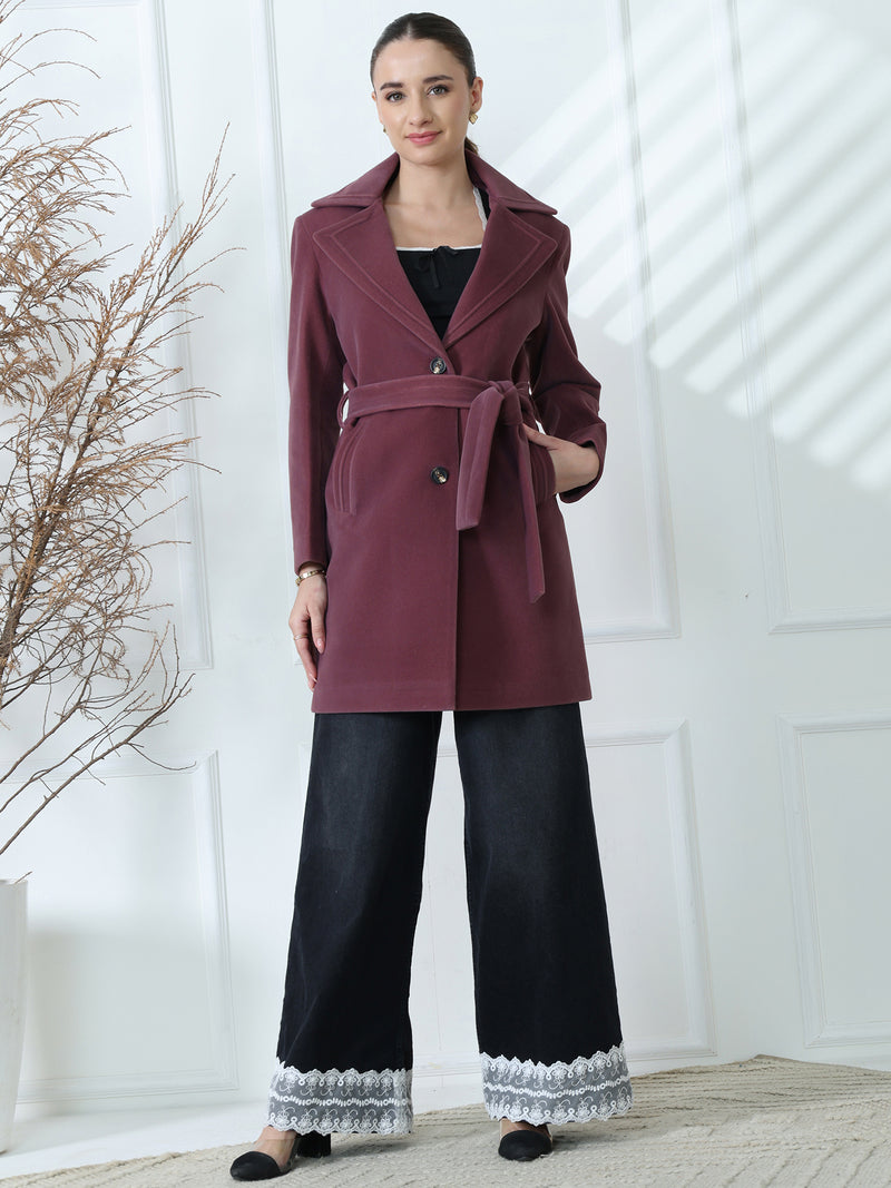 Plum Belted Winter Trench Coat