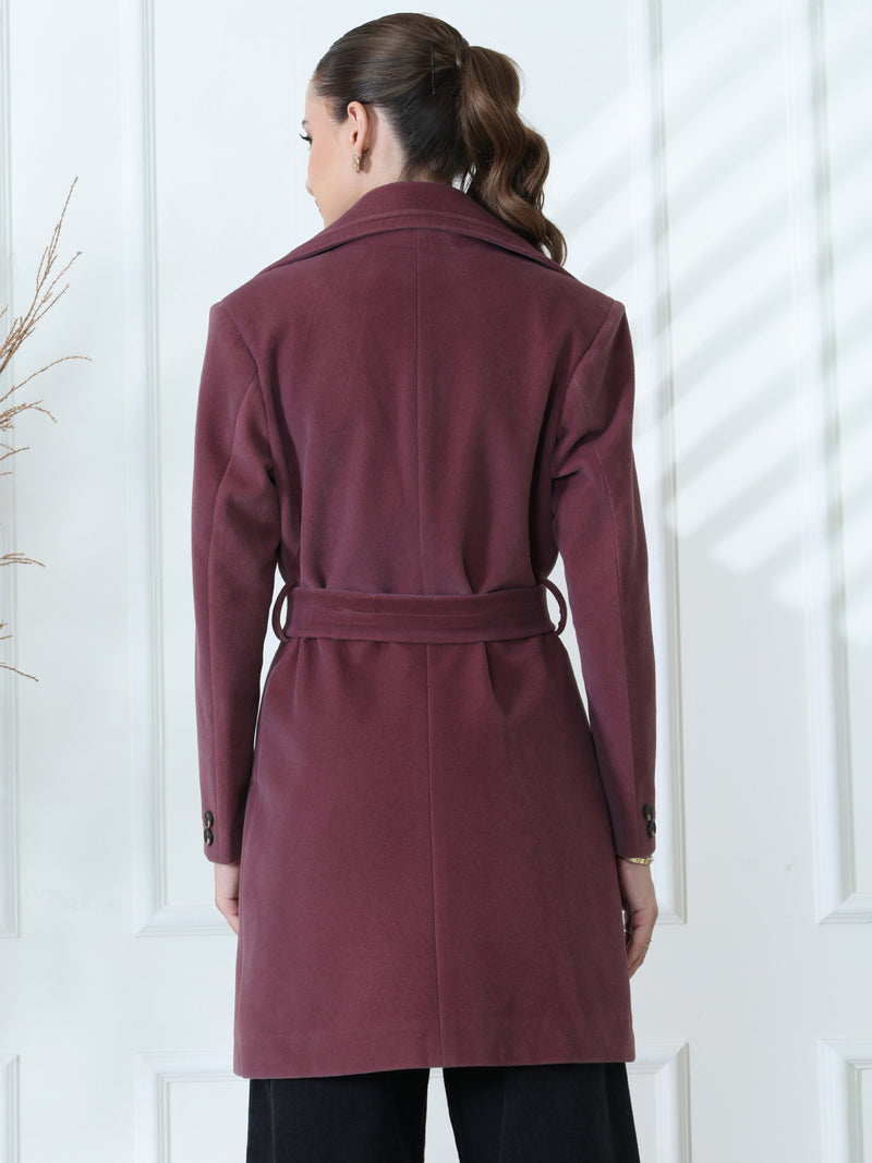 Plum Belted Winter Trench Coat
